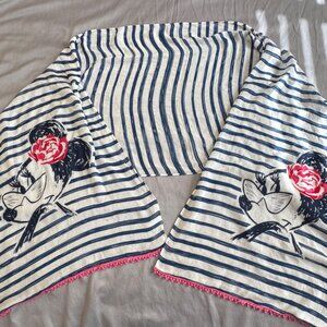 Disney Parks Minnie Mouse Striped Scarf With Rose Accent & Pink Trim
